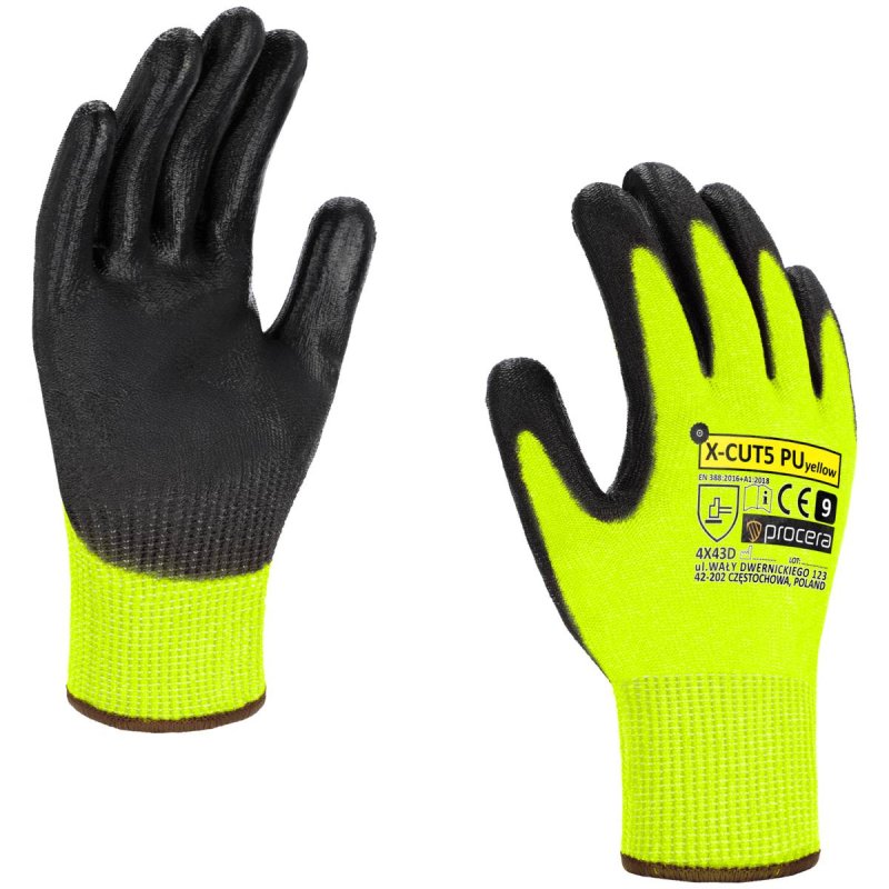 RĘKAWICE OCHRONNE ANTYPRZECIĘCIOWE X-CUT5 PU YELLOW