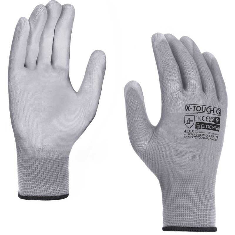 RĘKAWICE OCHRONNE POWLEKANE PU X-TOUCH GREY ROZM. 6